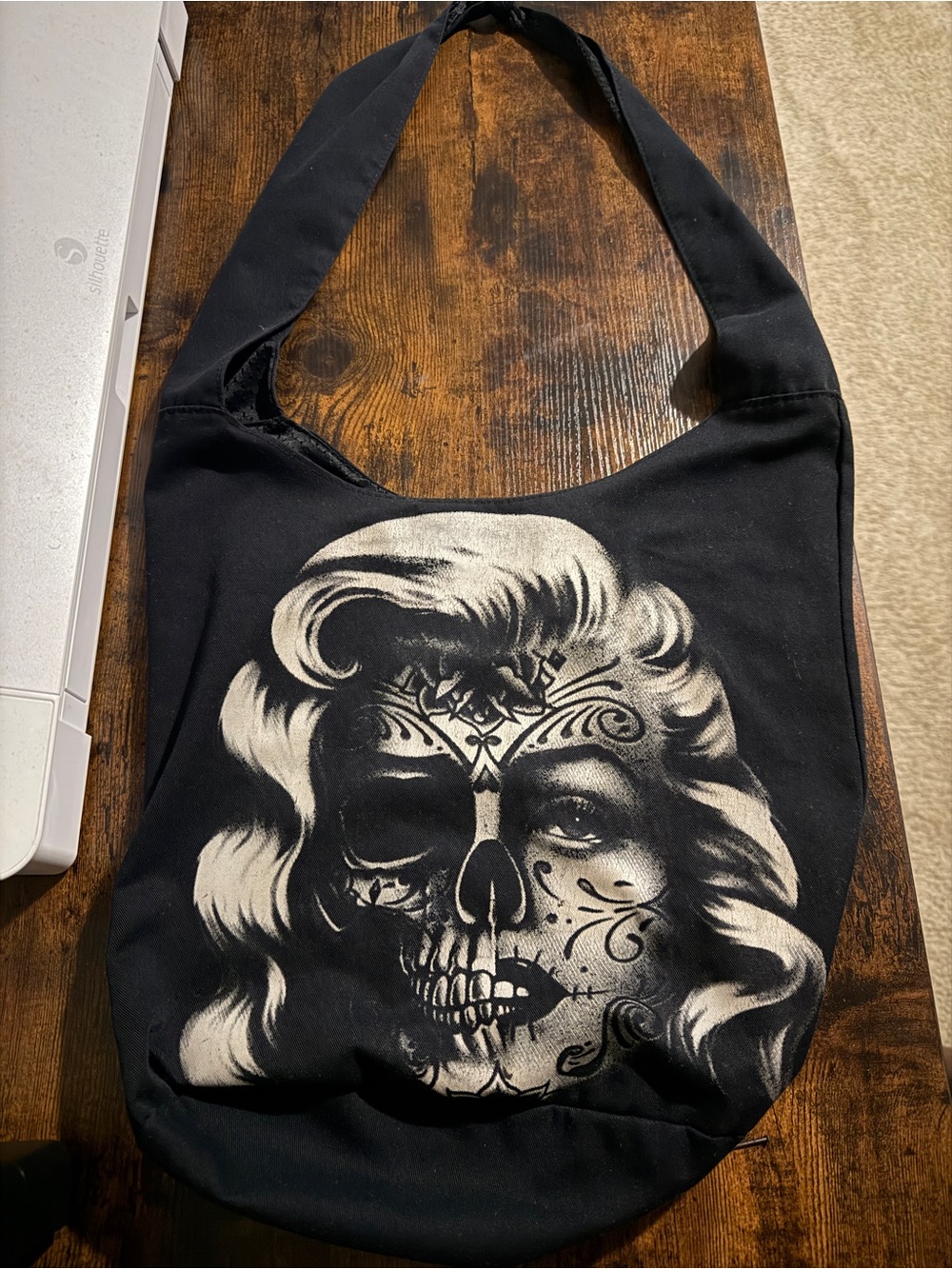 Black Marilyn Monroe Graphic Skull Portrait Shoulder Bag